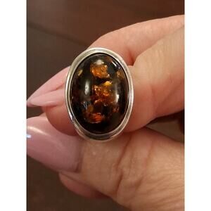 Vintage Baltic Amber, Signed, Size 6.25, Made in Poland, 925 SS, Art Noveau